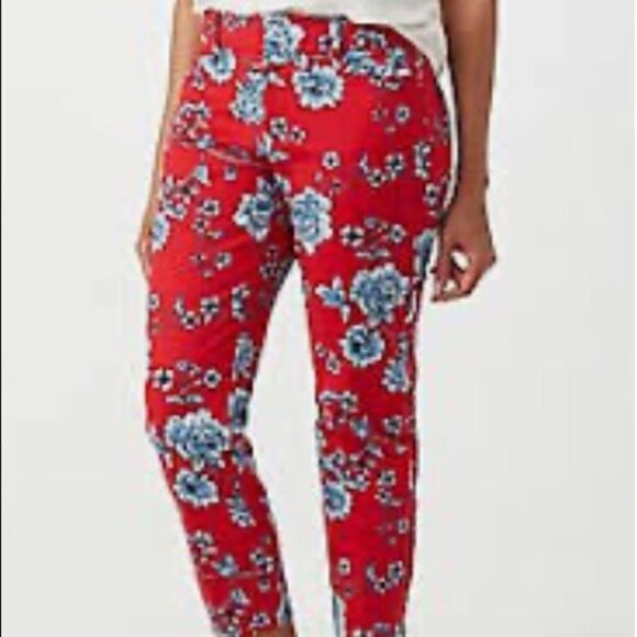 Roz & Ali cropped ankle pants trousers slacks NEW NWT floral red flowers 2 - Picture 1 of 10